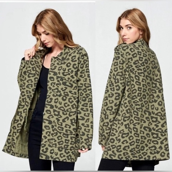 Ellison Leopard Camouflage Longline Utility Jacket Army Green Size Medium - Picture 1 of 3